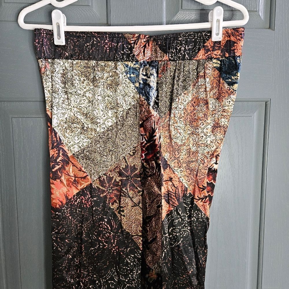 Johnny Was workshop, earth tone, silk blend velvet Palazzo pant, size medium
